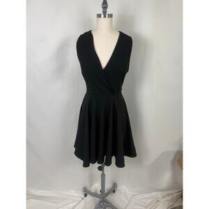 KToo Black Deep V Med/Large Skater Little Black Dress Stretchy Mini Feminine‎